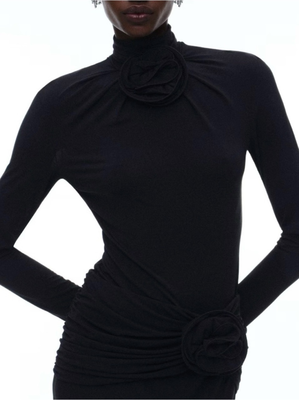 Magda Butrym & H&M Mock Turtleneck Top With Rose Appliqué top M
